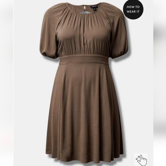 Mini Rayon Slub Puff Sleeve Skater Dress - Picture 6 of 6